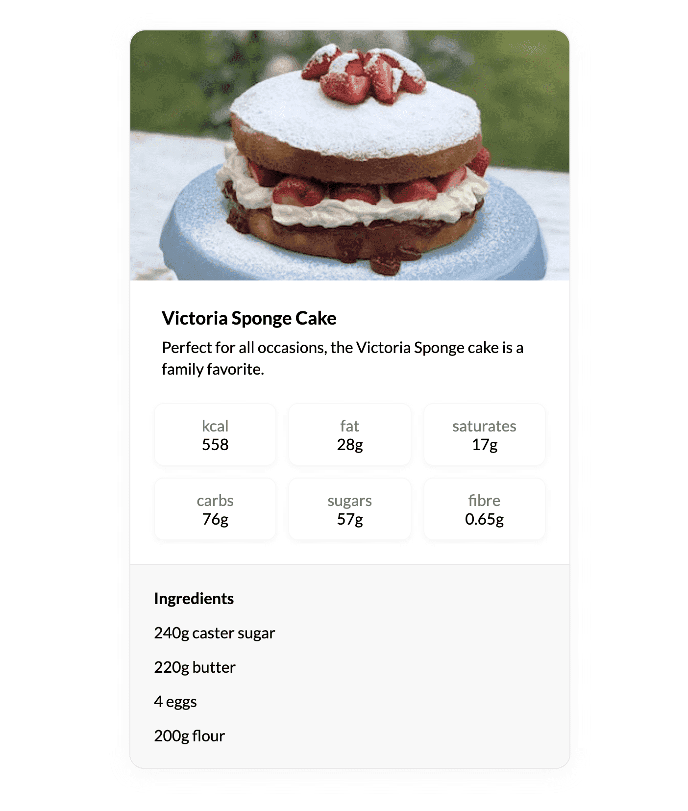 Recipe card in the browser with correct spacing